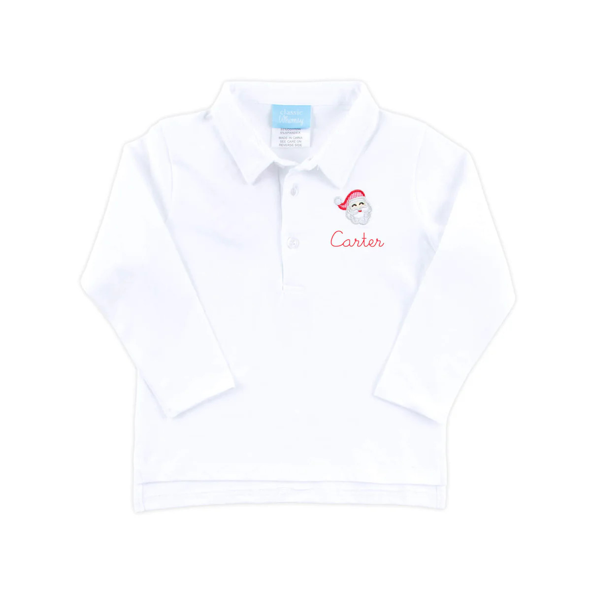 Happy Santa White Long Sleeve Polo | Classic Whimsy