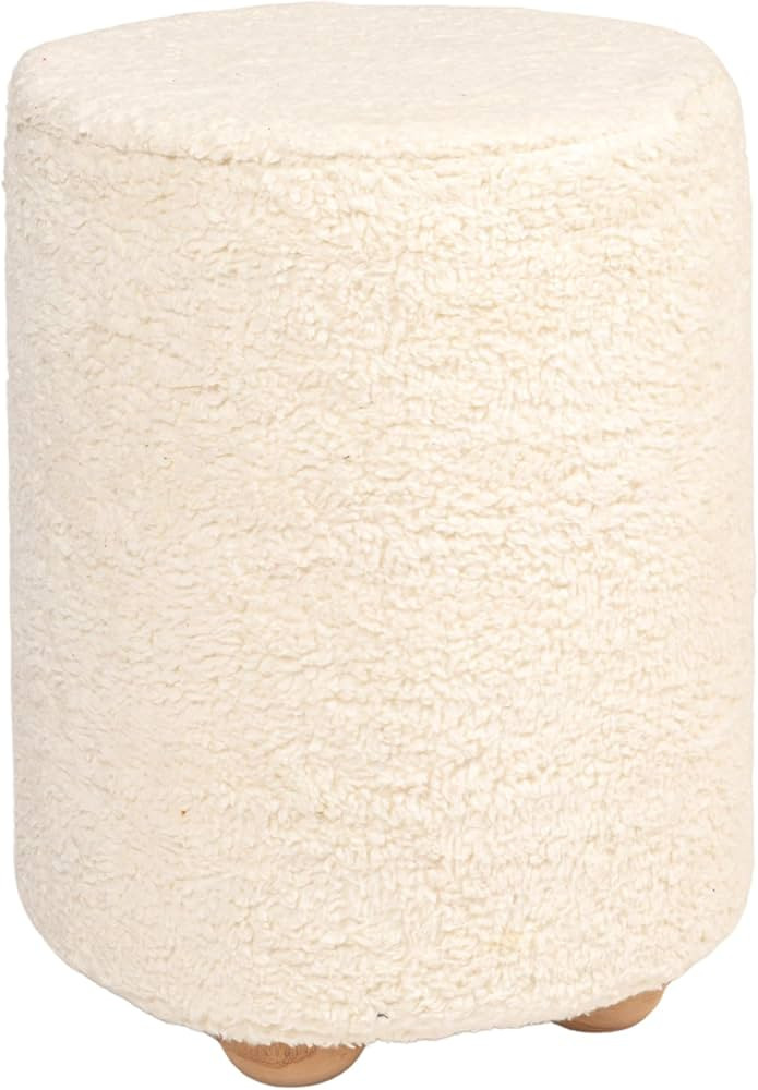 Bloomingville Round Cotton Sherpa Pine Wood Feet Pouf, Cream | Amazon (US)