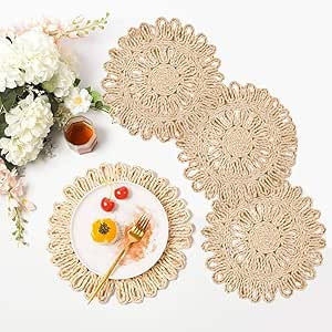 IcosaMro Round Woven Placemats for Dining Table Set of 4 11 Inch Small Natural Braided Rattan Tab... | Amazon (US)