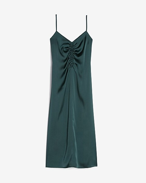 Satin Ruched Front Slip Dress | Express