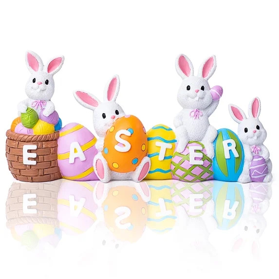 Joyfy Easter Bunny Eggs with Word "Easter", Resin Tabletop Centerpiece Decor, 4 Rabbits Bunny & E... | Walmart (US)