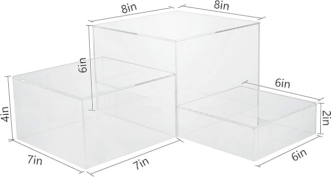 2 Sets of 3 Crystal Clear Acrylic Cube Display Nesting Risers with Hollow Bottoms, Transparent | Amazon (US)