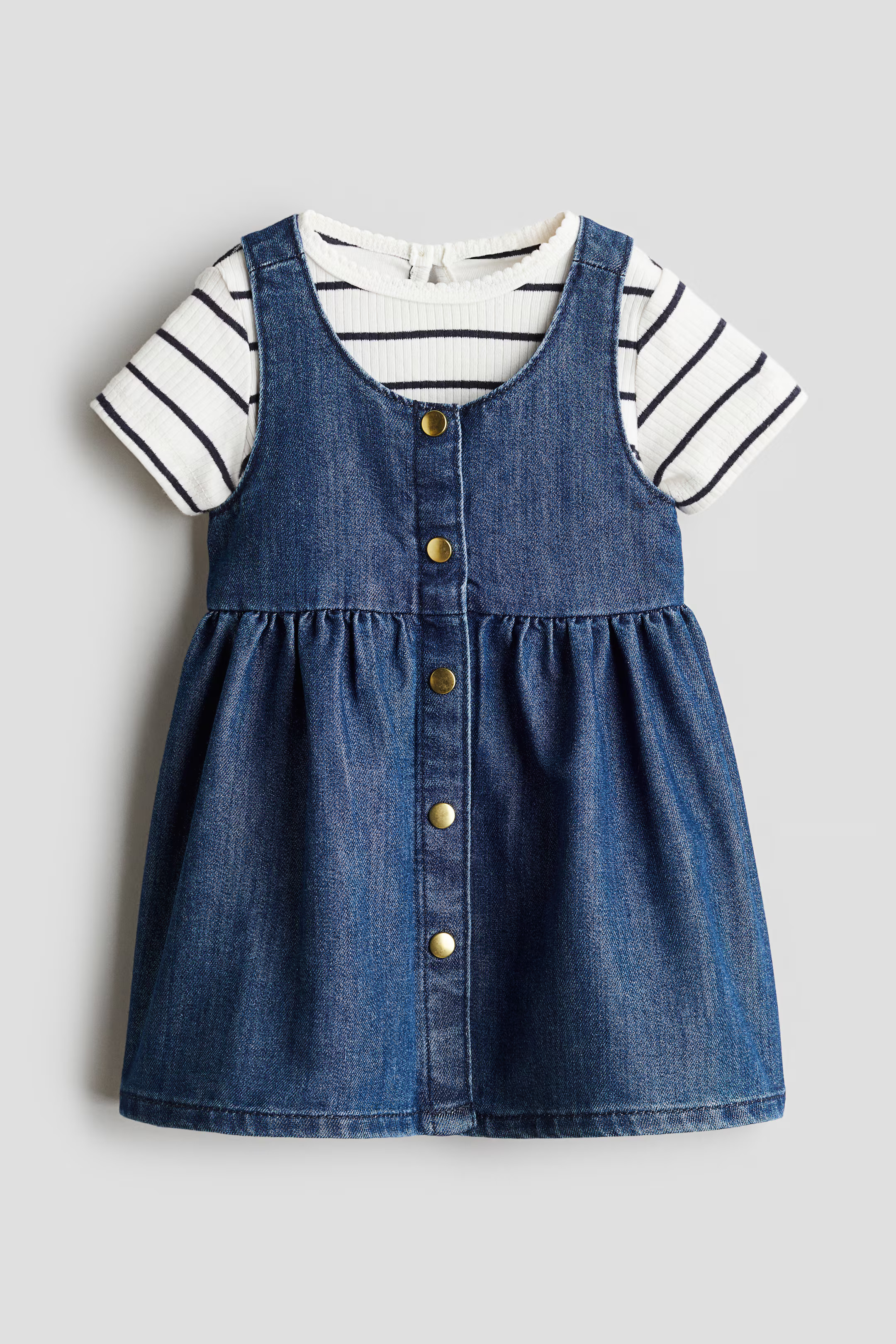 2-piece Top and Dress Set - Round Neck - Short sleeve - Denim blue - Kids | H&M US | H&M (US + CA)