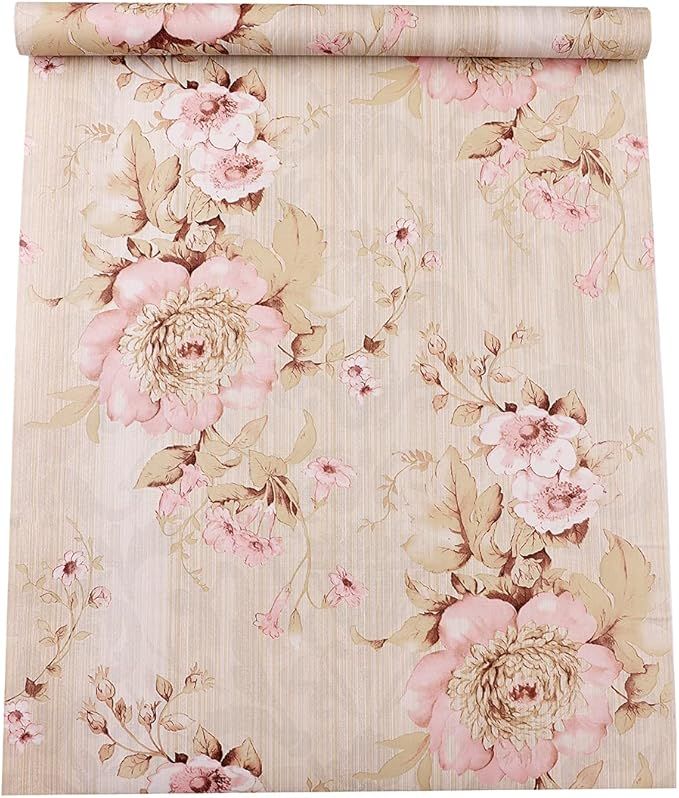 Self Adhesive Decorative Pink Peony Floral Contact Paper Shelf Liner Peel and Stick Removable Wal... | Amazon (US)