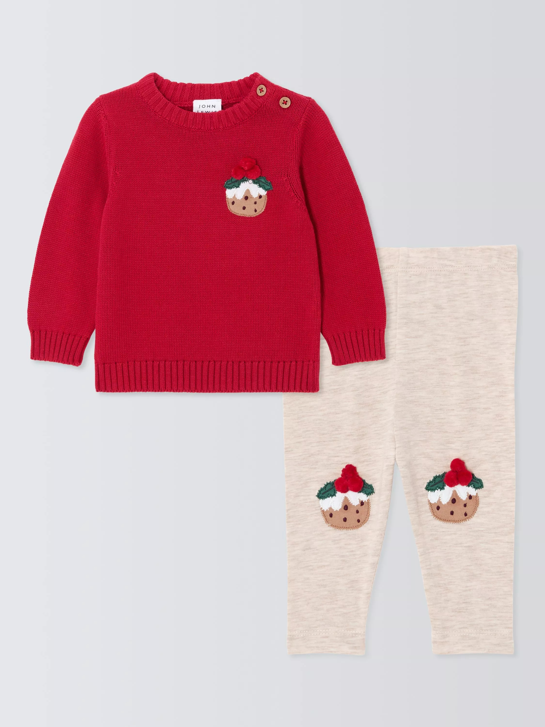 John Lewis Baby Christmas Pudding Jumper & Leggings Set, Red | John Lewis (UK)