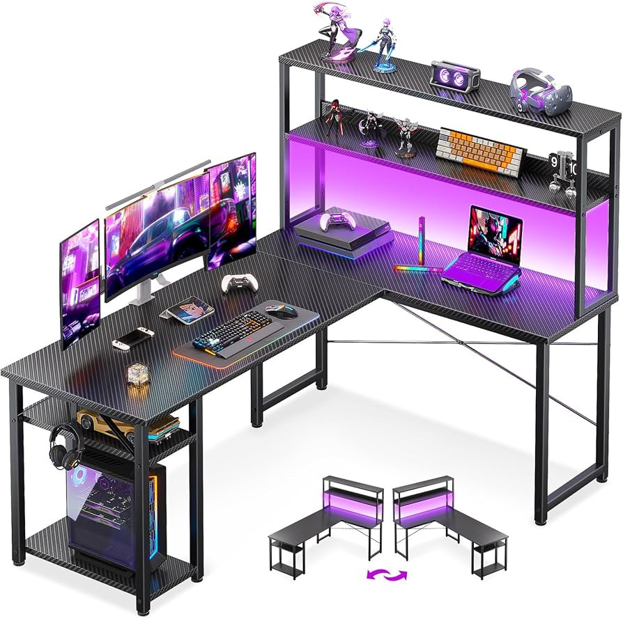 ODK 53" L Shaped Gaming Desk with Hutch & Headphone Hook, Corner Computer Table with Storage Shel... | Amazon (US)