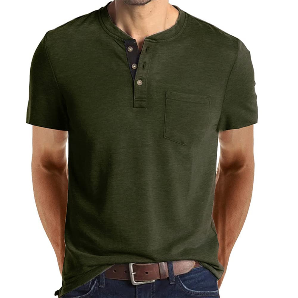 Mens Casual Short Sleeve Henley Shirts Fashion Button T Shirts with Pocket | Amazon (US)