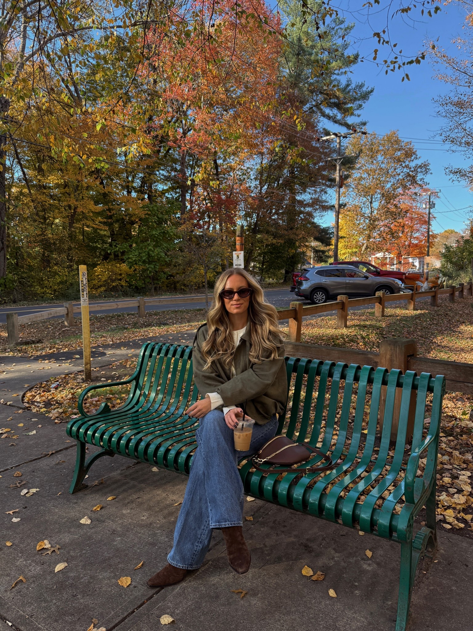 Fall outfit wearing the viral Amazon suede jacket with aritzia jeans - small in top&jqcket and 26 in jeans 