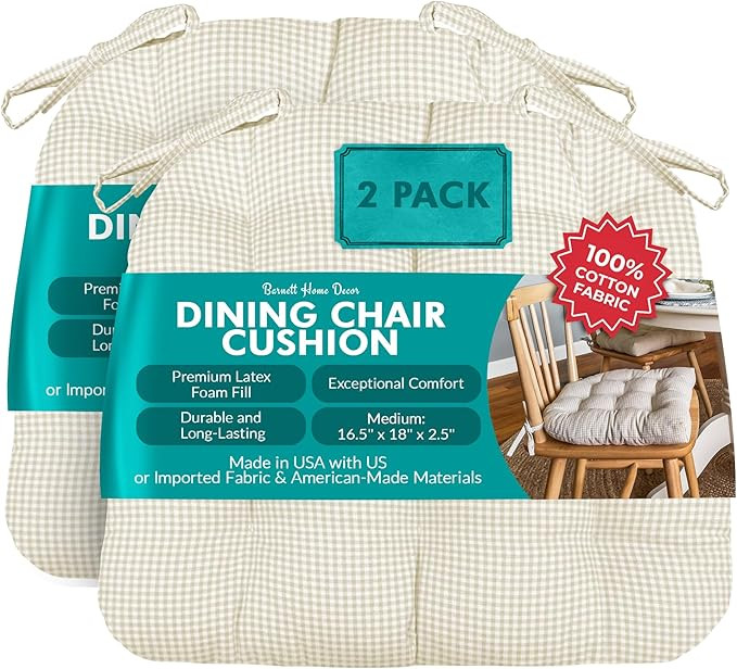 Barnett Home Decor Dining Chair Cushions with Ties – Size Medium 16.5 x 18 - Latex Foam Fill, 1... | Amazon (US)