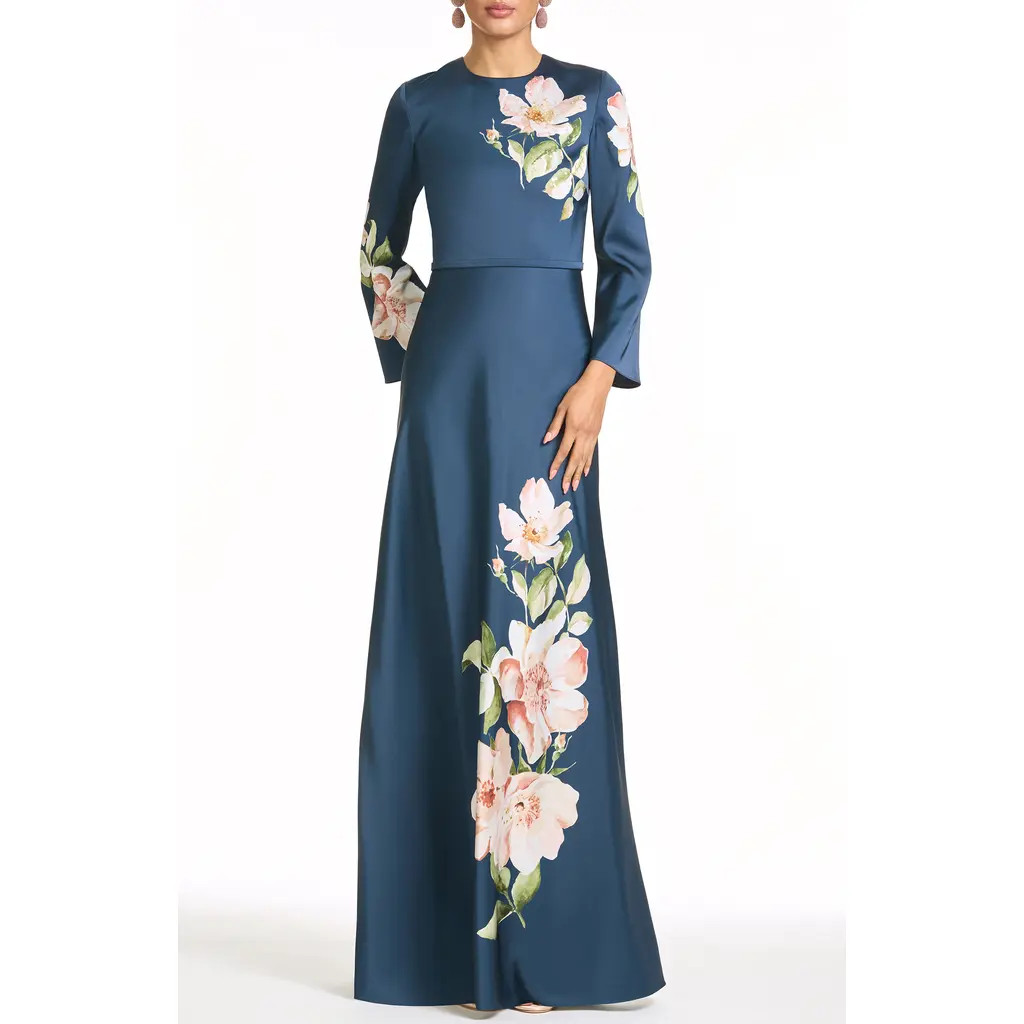 Sachin & Babi Alex Long Sleeve Floral Gown in Night Blooms at Nordstrom, Size 8 | Nordstrom