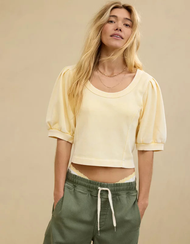 Aerie Seams Right Short Sleeve Sweatshirt | American Eagle Outfitters (US & CA)