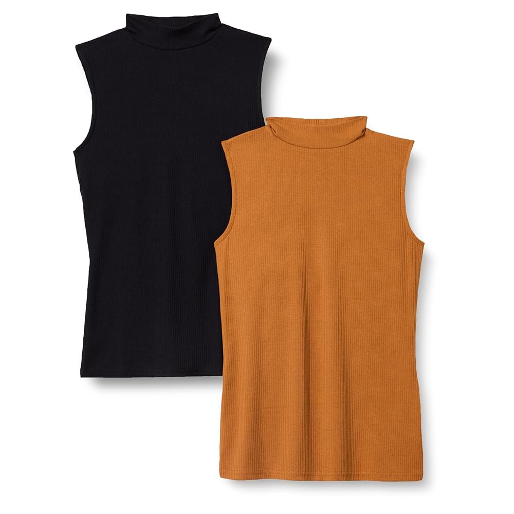Amazon Essentials Women's Mock-Neck Slim-Fit Rib-Knit Sleeveless Top, Pack of 2 | Amazon (US)