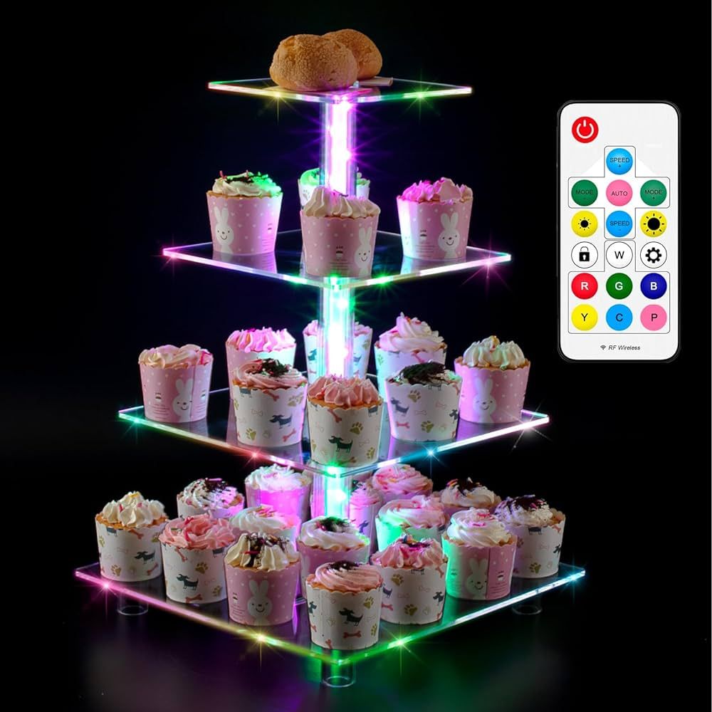 Cupcake Stand with Remote Control, 4 Tier Acrylic CupCake Display Clear Cupcake Tower Holder, Mul... | Amazon (US)