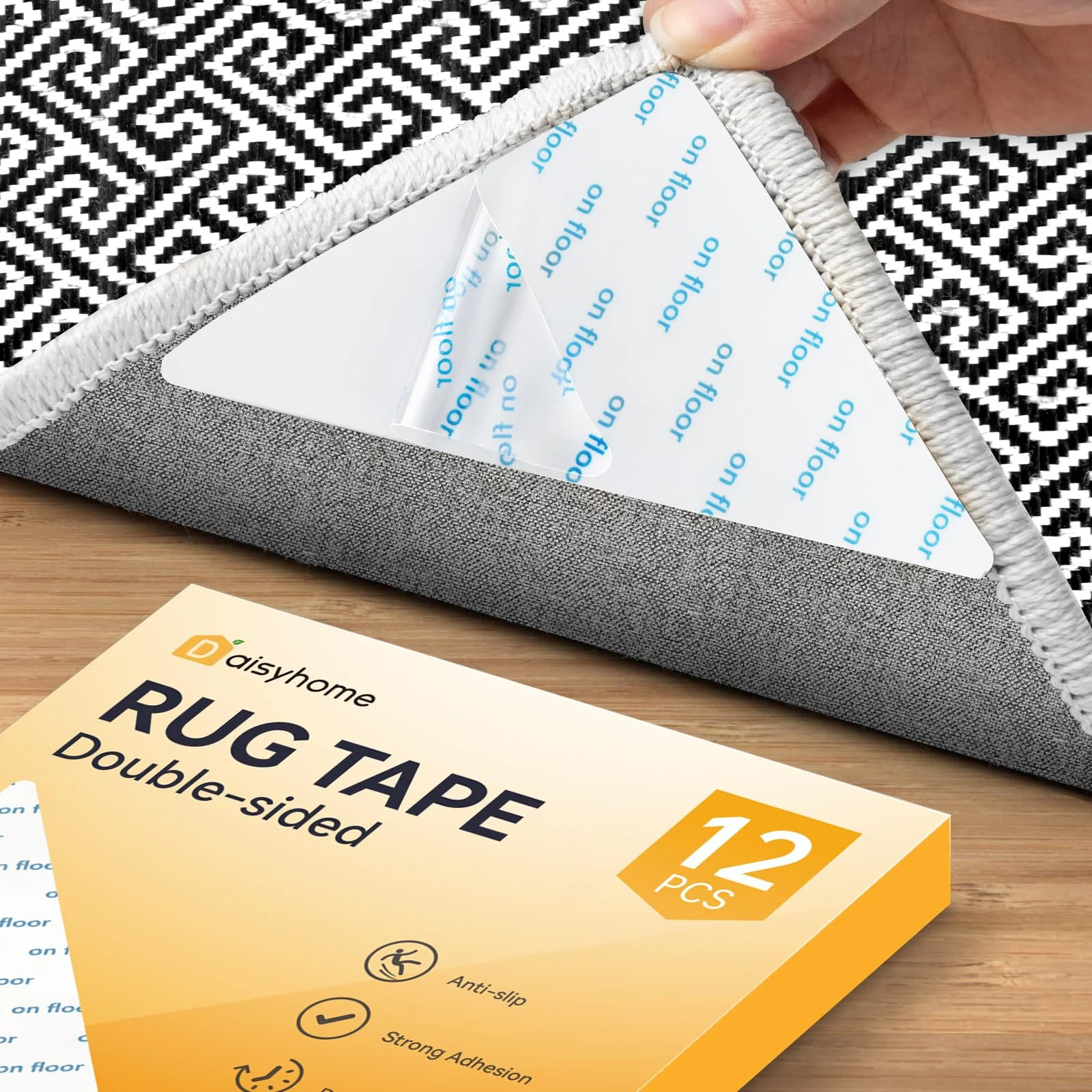 12 Pack Rug Gripper Tape, Double Sided Non Slip Adhesive for Carpets, Floor Safe Sticky Pads for ... | Walmart (US)
