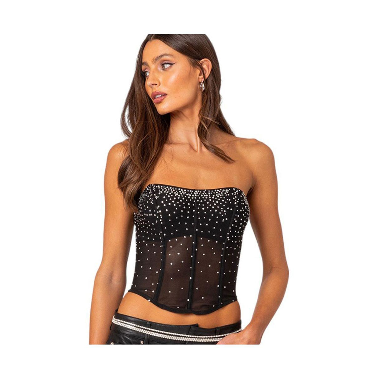 Women's Sheer rhinestone corset top - Black | Macy's