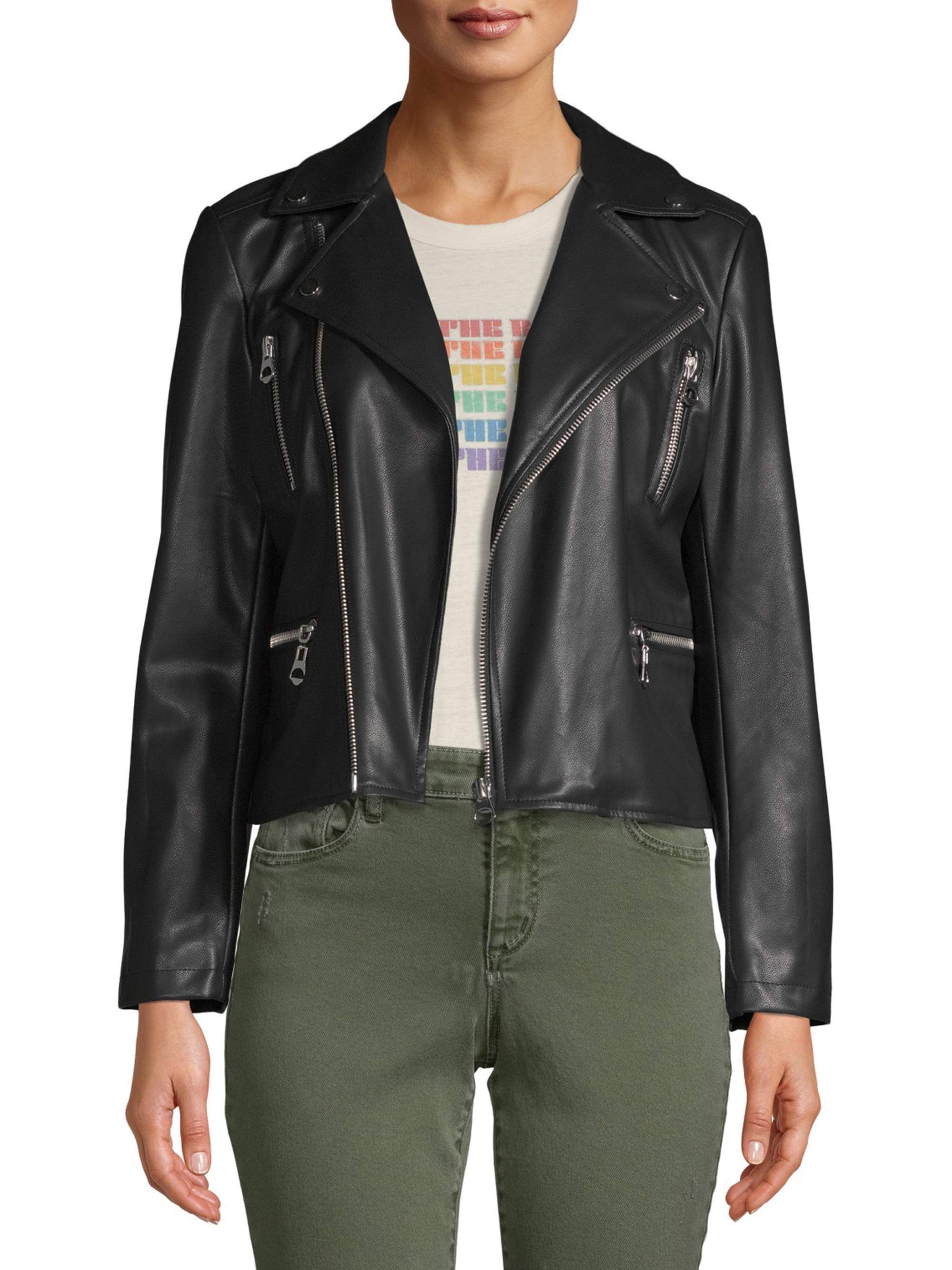 Scoop Vegan Leather Biker Jacket Women's | Walmart (US)