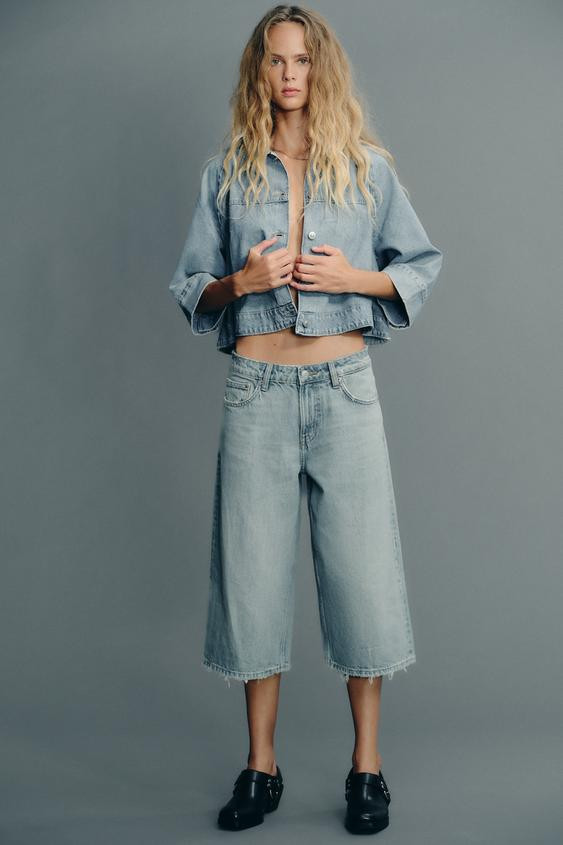 RIPPED LOW RISE TRF DENIM JORTS | Zara US