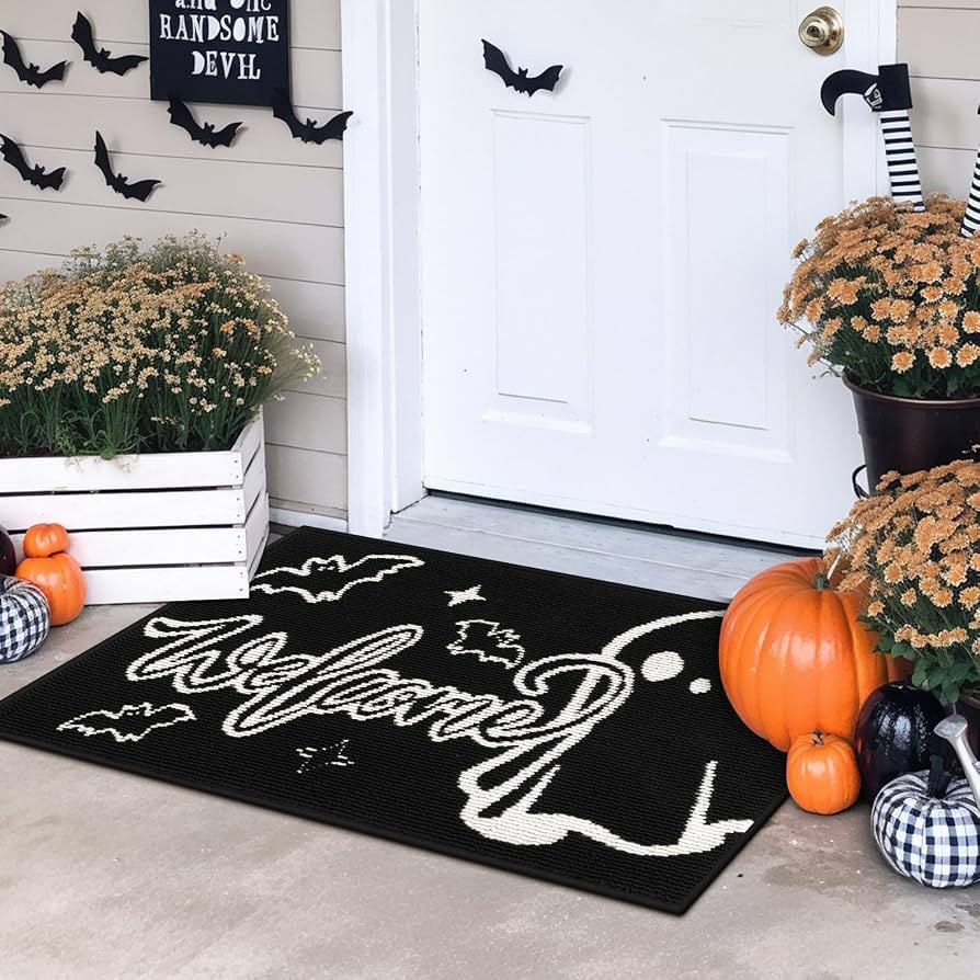 Ileading Halloween Door Mat 24x36inch,Black Ghost Welcome Doormat, Non Slip Low Profile Entryway ... | Amazon (US)