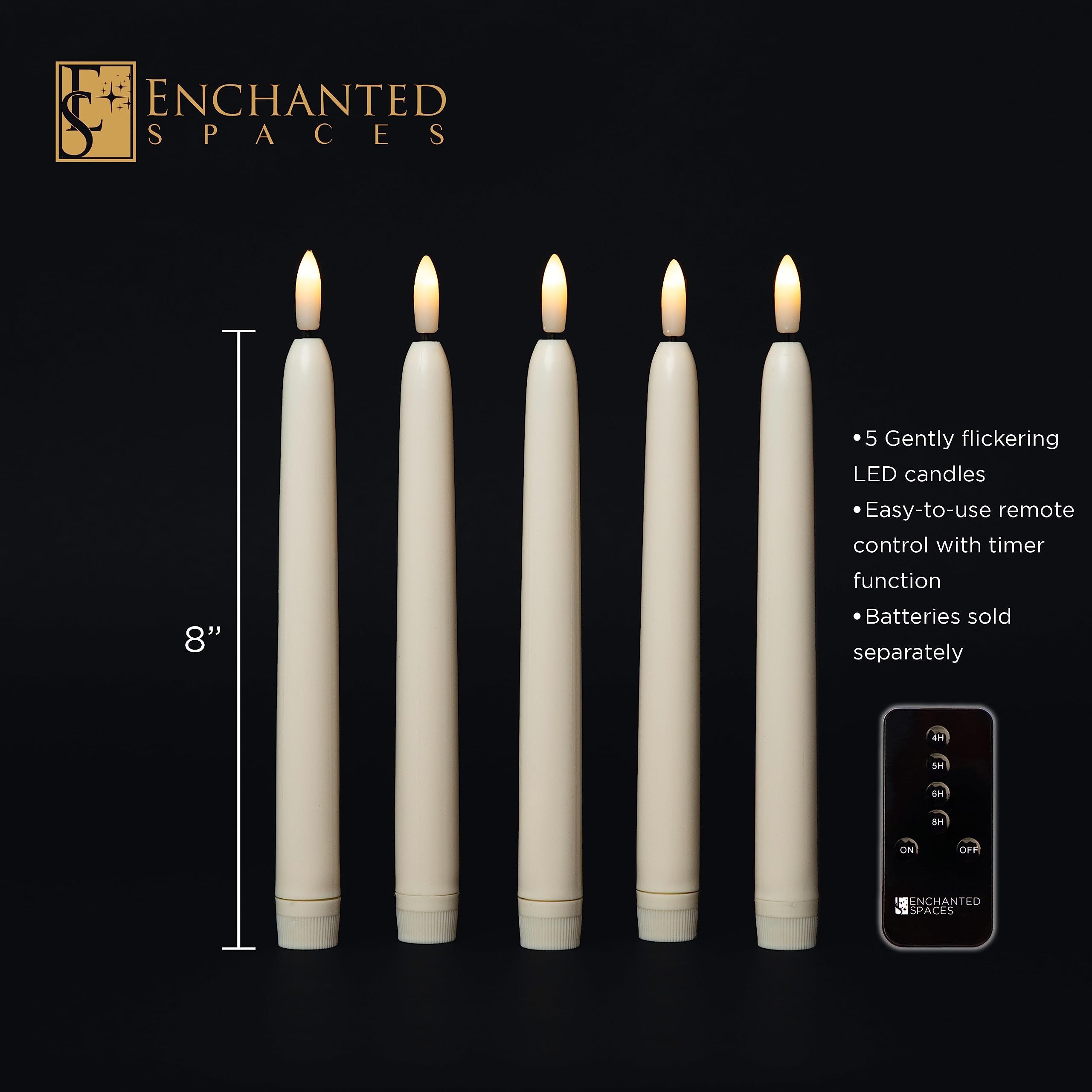 Enchanted Spaces Set of 5 Ivory 6inch Flameless LED Taper Candles with Timer Remote | Amazon (US)