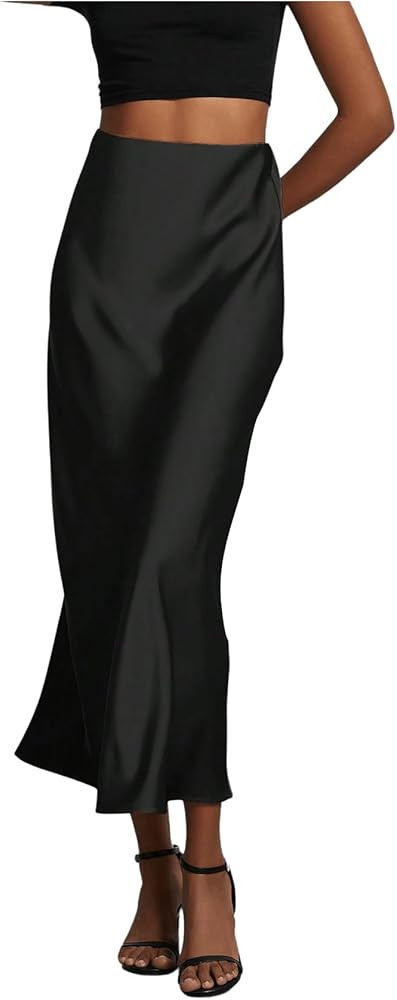 SHENHE Women's Satin Maxi Skirts High Waisted A Line Long Skirts Elegant Office Skirts | Amazon (US)