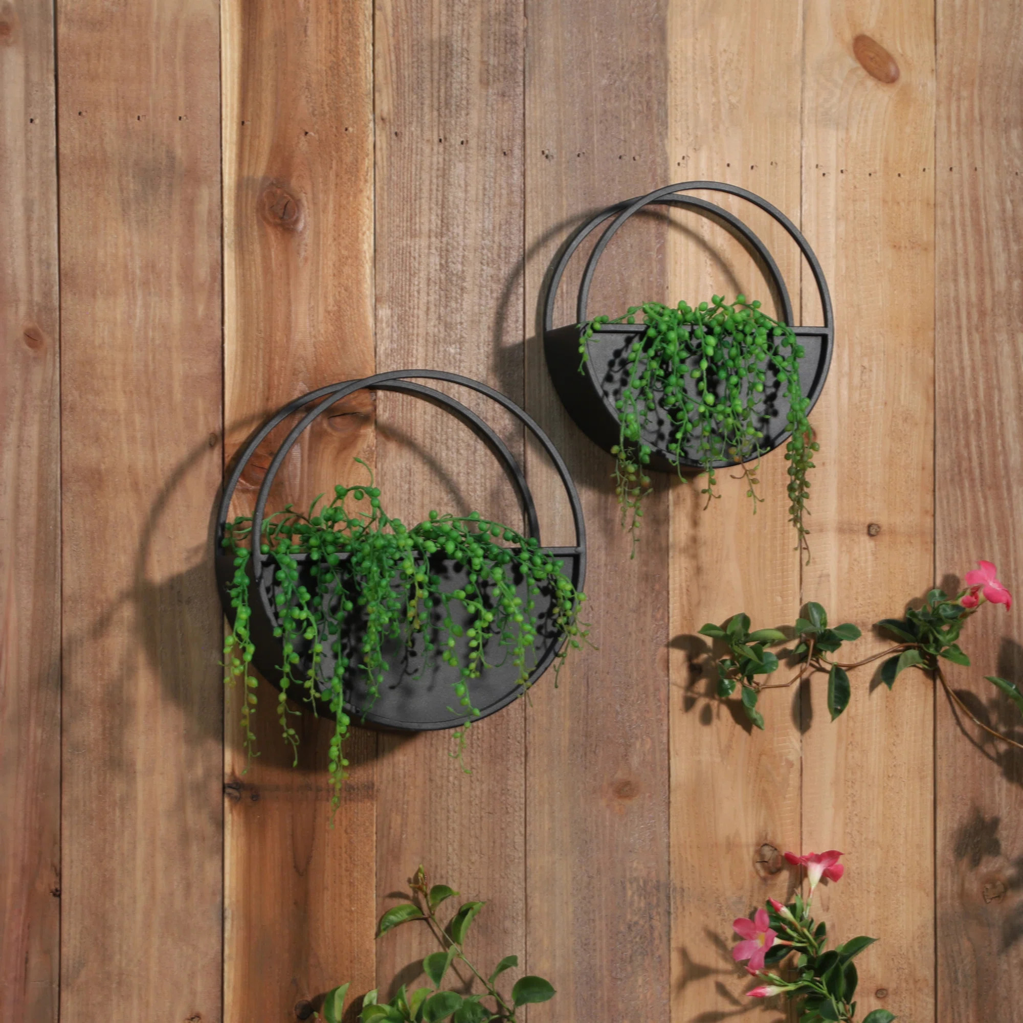 Metal Wall Planter Set of 2 - Black Iron, Round Hanging Planters for Home & Garden, 12" & 10" Dec... | Wayfair North America