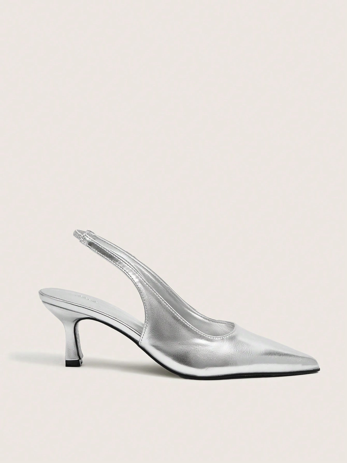 SHEIN SXY Women Metallic Point Toe Stiletto Heeled Slingback Pumps, Glamorous Outdoor Pumps | SHEIN
