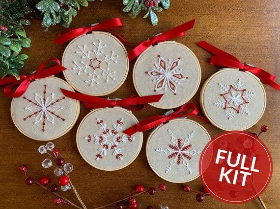 Snowflake Embroidery Craft Kit | Hand Embroidery For Beginners | Red and White Snowflake Christma... | Etsy (US)