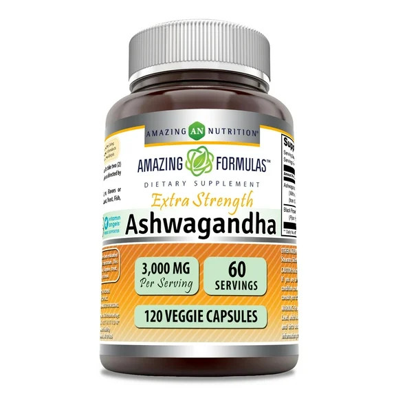 Amazing Formulas Ashwagandha Extract 3000 mg Per Serving | Powerful Strength | 120 Veggie Capsule... | Walmart (US)