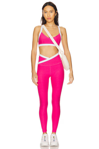 Beyond Yoga Spacedye Outlines Bra in Vivid Pink Heather & Cloud White from Revolve.com | Revolve Clothing (Global)