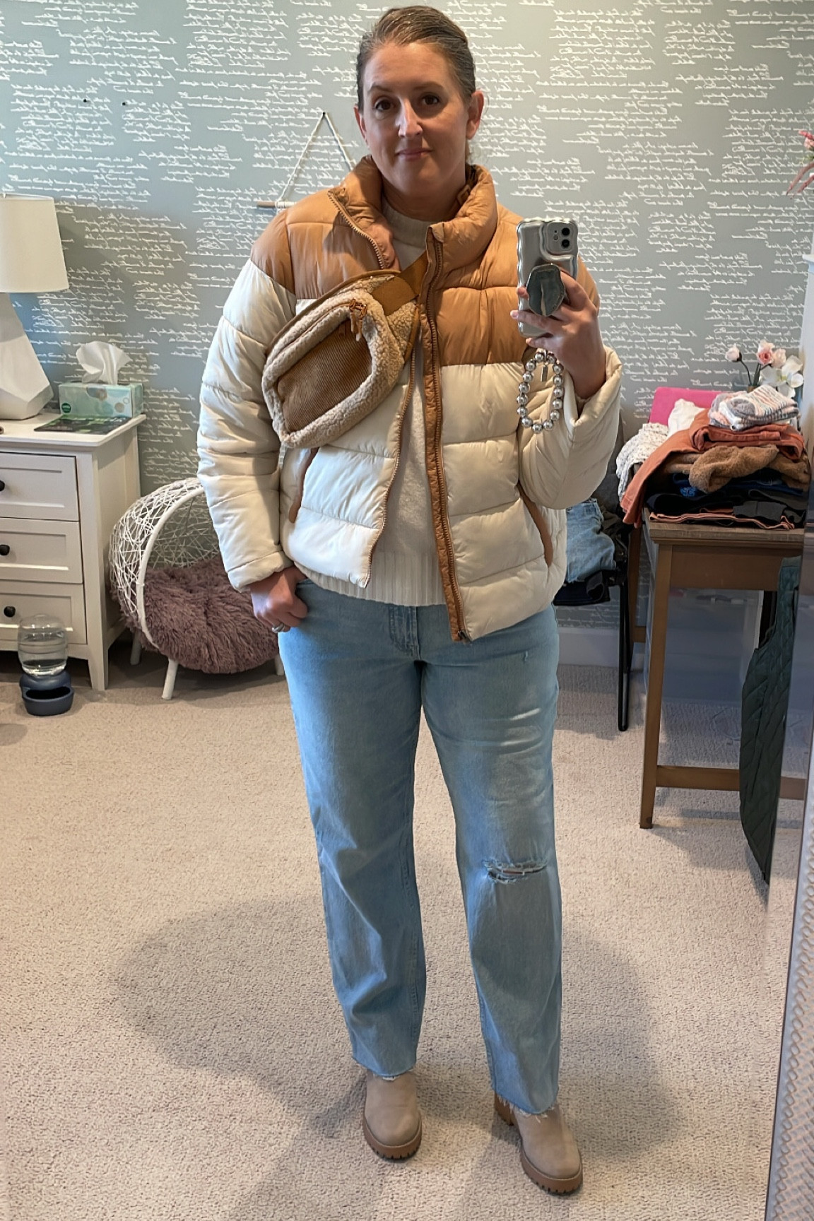 Puffer jacket - size L TTS
Color block sweater - size L TTS
High rise straight jeans - size 14 TTS
Boots - size 8 TTS
Fanny pack - Walmart 

#LTKfit #LTKcurves #LTKsalealert