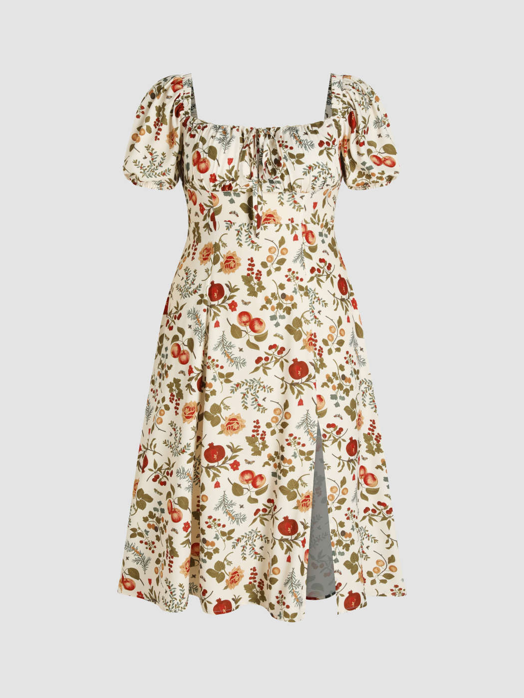 Fruit Square Neck Puff Sleeve Midi Dress Curve & Plus | Cider