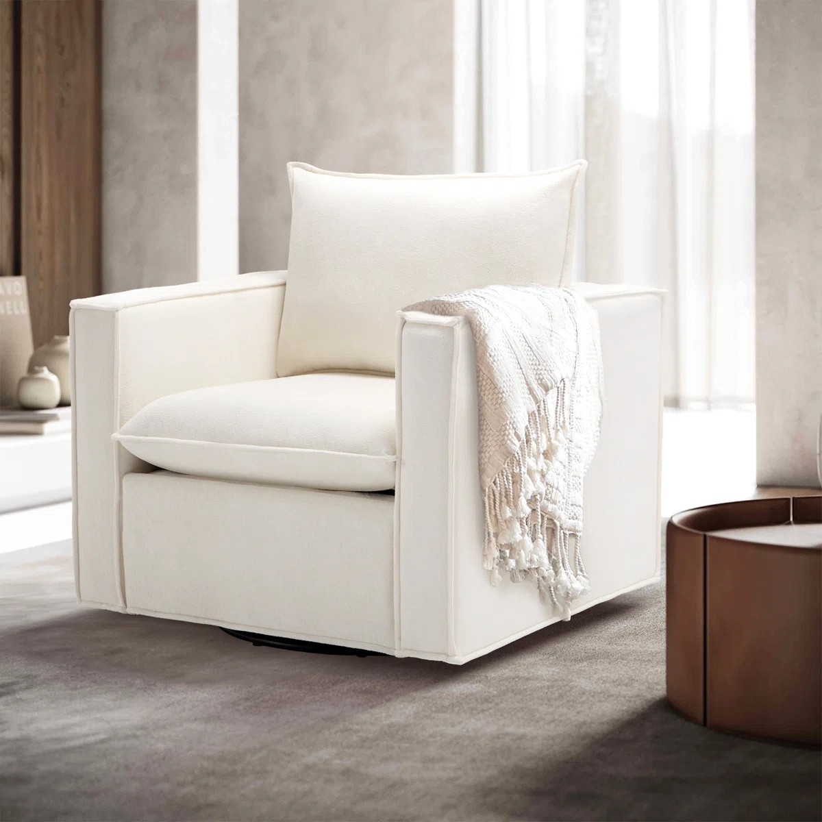 Louretha 34" Wide Fabric Upholstered Swivel Armchair | Wayfair North America