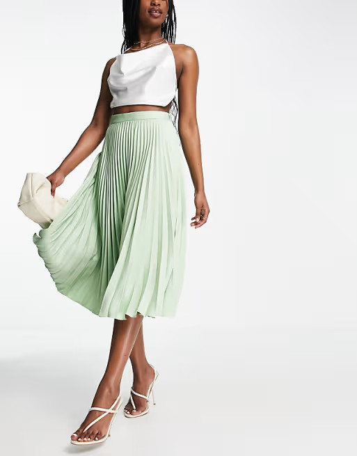 Closet London pleated midi skirt in sage | ASOS (Global)