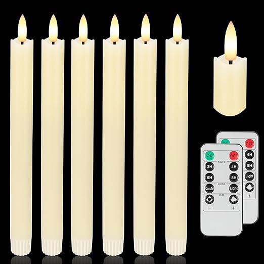 Flameless Taper Candles with Two Rmote, 9.6" Real Wax Battery Operated Candles with 3D Wick, 6 Pa... | Amazon (US)