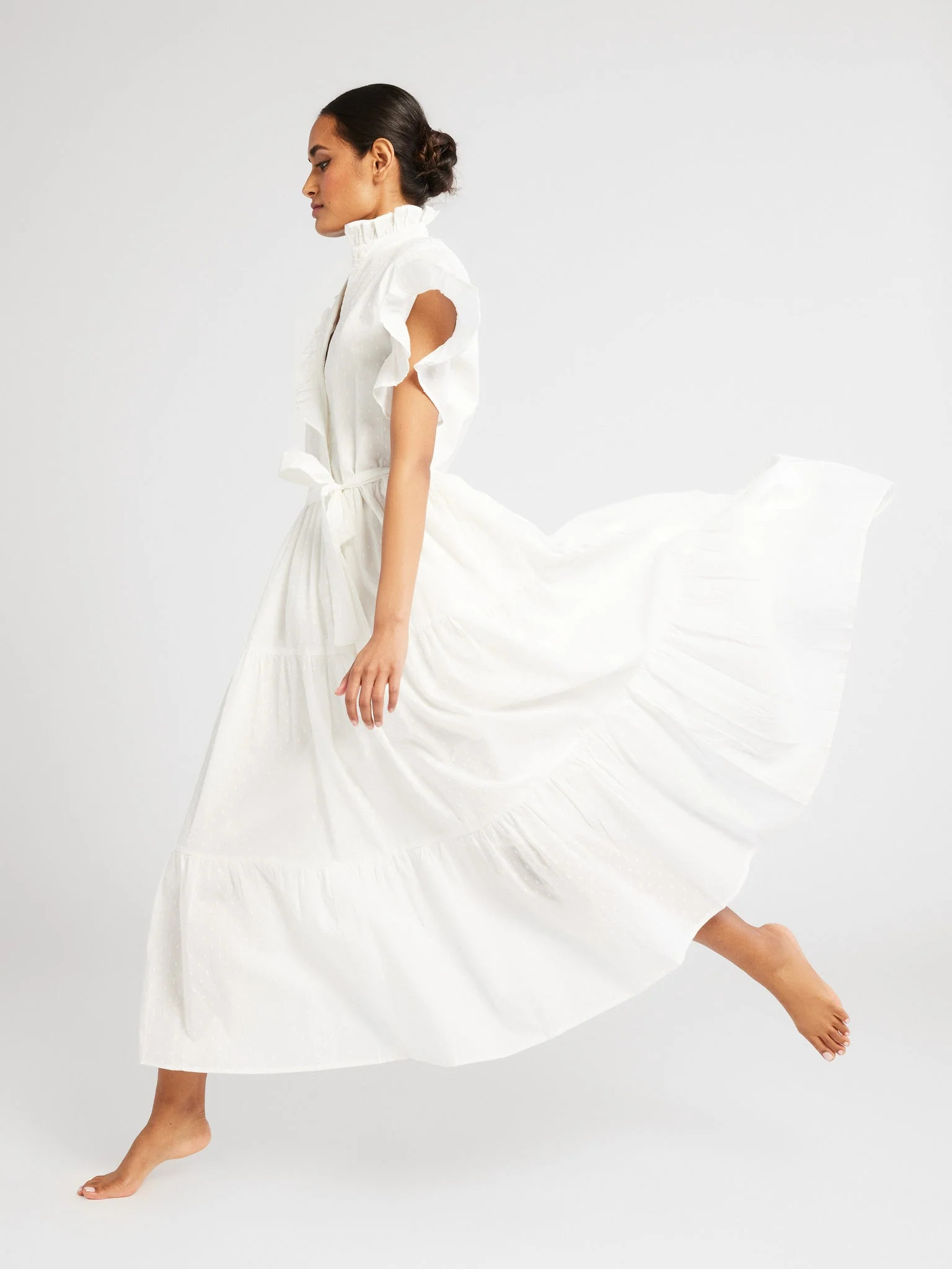 Victoria Dress in Pearl Swiss Dot | Mille