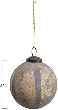 Creative Co-Op 5" Round Engraved Ball w/Stripes, Distressed Brown Glass Ornaments, Multi | Amazon (US)