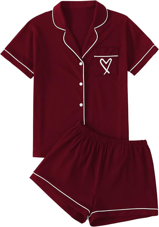 LYANER Women's Pajamas Set Heart Print Button Short Sleeve Shirt with Shorts Sleepwear PJs Set | Amazon (US)