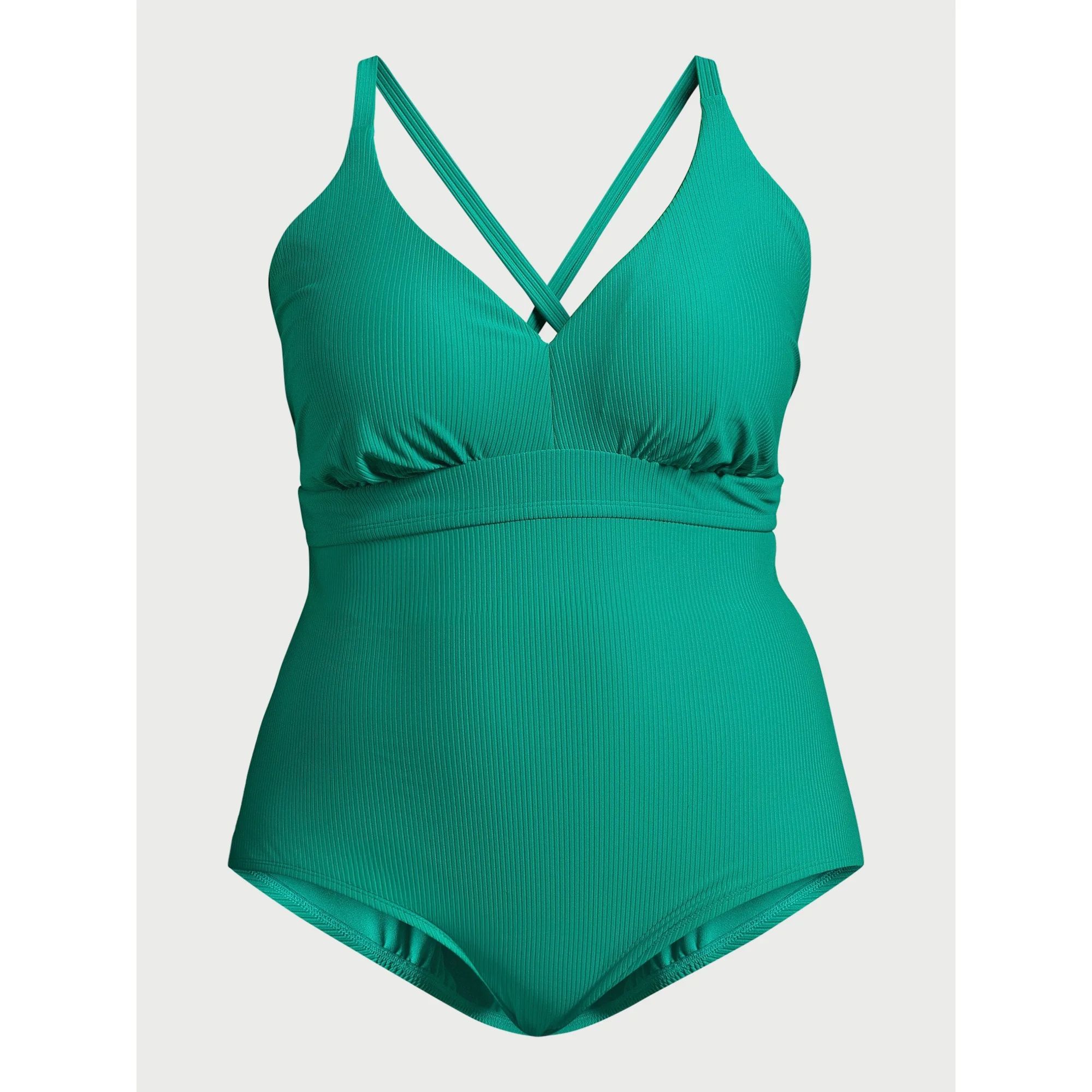 Time and Tru Women's and Plus Ribbed One Piece Swimsuit, Sizes S-3X - Walmart.com | Walmart (US)