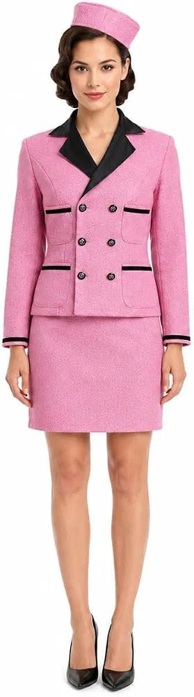 Pink Suit Costume Set with Hat, Retro Skirt Suit Halloween Outfit, 60s Dress for Women | Amazon (US)