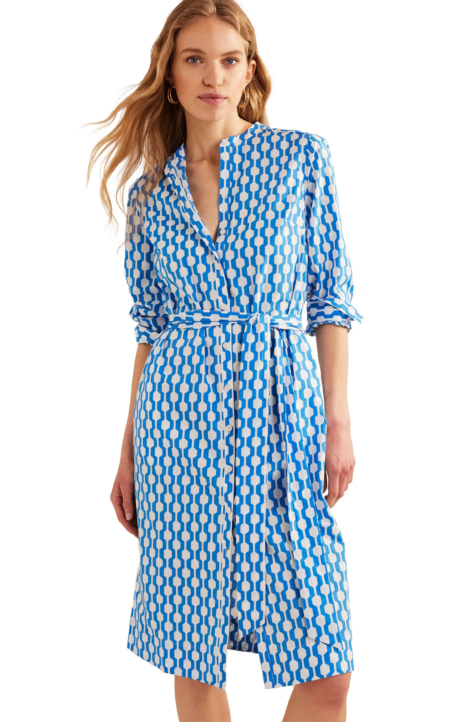 Geometric Long Sleeve Cotton Shirtdress | Nordstrom