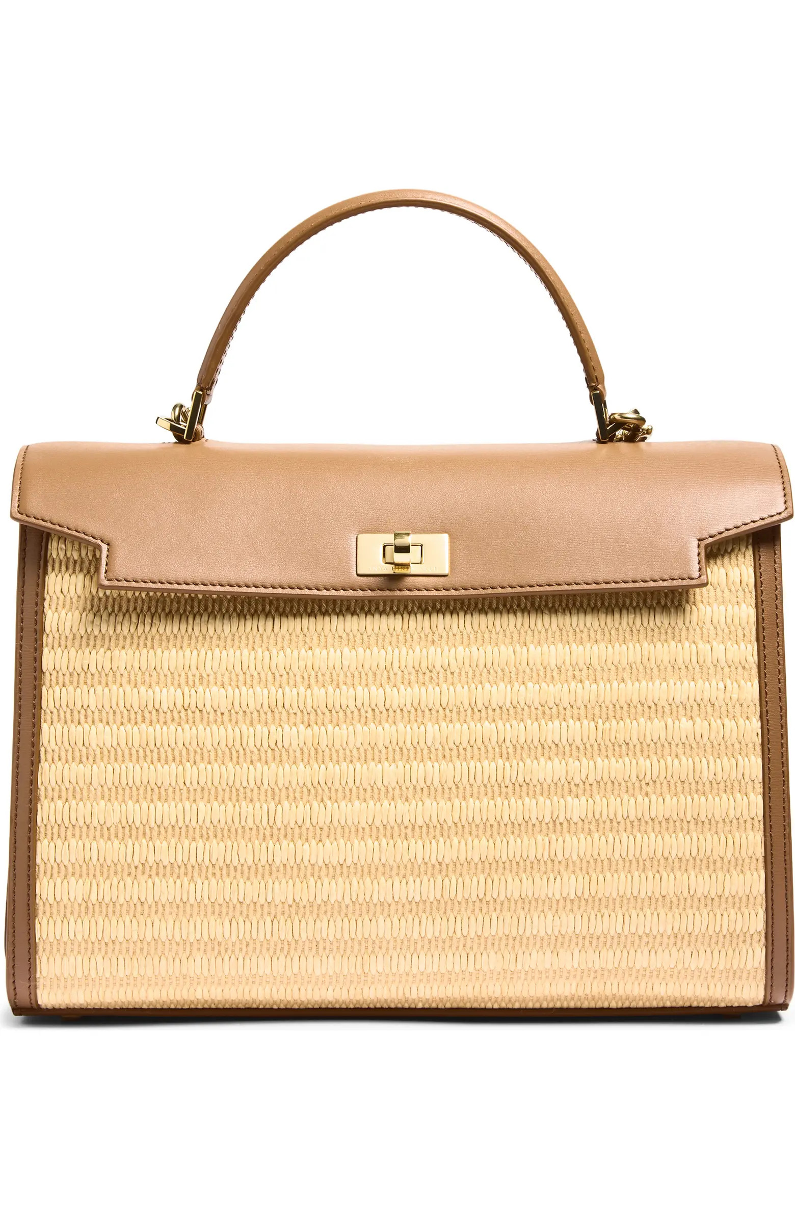 Mortimer Leather & Raffia Top Handle Bag | Nordstrom