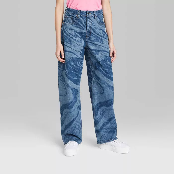 Women's Super-High Rise Baggy Jeans - Wild Fable™ Medium Wash Marble Print | Target