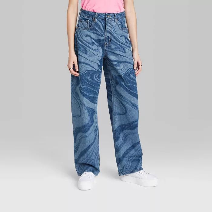 Women's Super-High Rise Baggy Jeans - Wild Fable™ Medium Wash Marble Print | Target