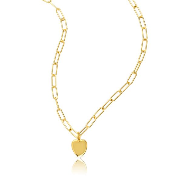 25" Heart Charm Paper Clip Chain Necklace gold | Adornia