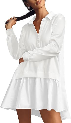 Fisoew Womens Oversized Sweatshirt Dress Long Sleeve V Neck Patchwork Casual Pullover Tops Loose ... | Amazon (US)