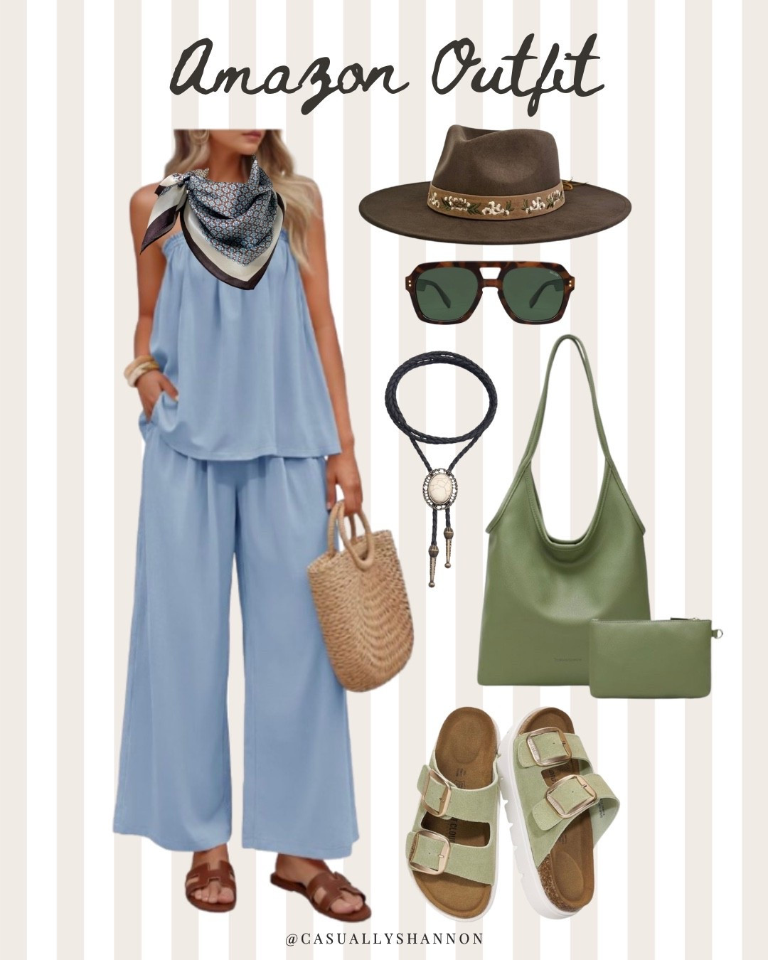 Love a good western inspired outfit ❤️ 

vacation outfits beach | spring outfit inspo | spring outfit | spring fashion | set | strapless top with matching pants and it comes in a handful of color options | bolo necklace | western chic | wester fashion | flat brim | cowgirl hat for the chic modern cowgirl aesthetic | platform sandals | amazon fashion | full head to toe amazon outfits | neck scarf | silk | it’s all about the accessories with this one 

#LTKootd #LTKmomlife #LTKFestival
