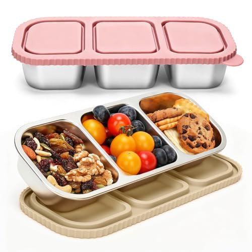 suhunide 3 Compartment Stainless Steel Snack Containers ，Reusable Snackle Box Container with Leakproof Lids Metal Bento Lunch Boxs Food Storage Containers for Travel Picnics Office | Amazon (US)