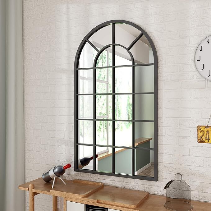 Black Arched Windowpane Wall Mirror - 26'' X 43'' Window Mirror | Amazon (US)