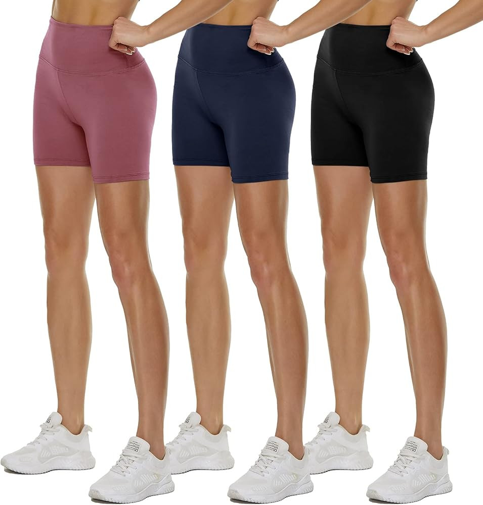 QGGQDD 3 Pack High Waisted Biker Shorts for Women – 5" Buttery Soft Black Workout Yoga Athletic Shor | Amazon (US)