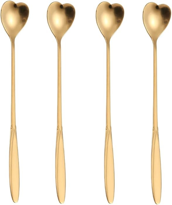 16-Piece Heart-Shaped Gold Stainless Steel 7-Inch Long Handle Coffee & Tea Spoon Set | Amazon (US)